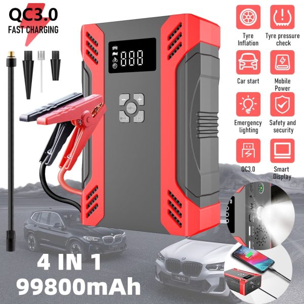 MDHAND Car Jump Starter, Car Emergency Start Power Supply Portable Air Pump All-In-One Machine with Built-in LED Light - Image 2