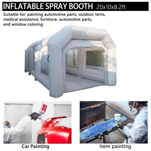 WGIA Portable Inflatable Paint Booth 20x10x8.2Ft Grey 2 Blowers Inflatable Spray Booth with Air Filter System - Image 4