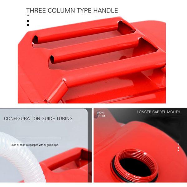 EUBUY 20L Red Metal Jerry Can Car Canister Holder Storage Tank with 3 Handles for Water Petrol Oil Water Alcohol - Image 4