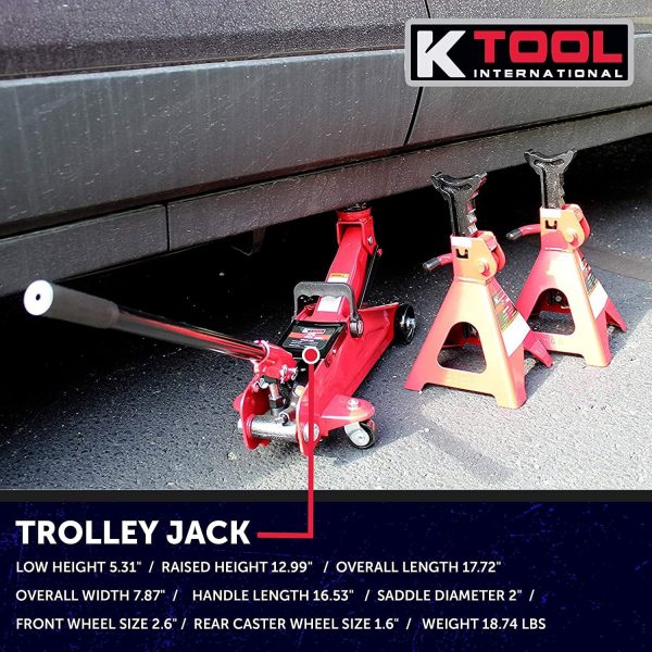 K Tool International KTI63097A 2 Ton Trolley & Jack Stands Combo - Image 6