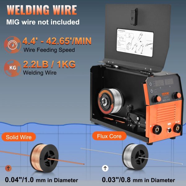 VEVOR 145A MIG Welder, 3 in 1 Combo Gasless MIG/Lift TIG/MMA with Welding Machine, 110 V Flux Core/Solid Wire Welding Machine with IGBT Inverter & MIG Torch - Image 6