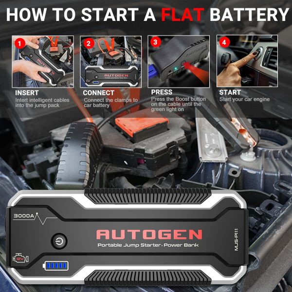 AUTOGEN 3000A Car Battery Charger for Up to 10.0L Gas & Diesel 12V Portable Jump Starter - Image 11