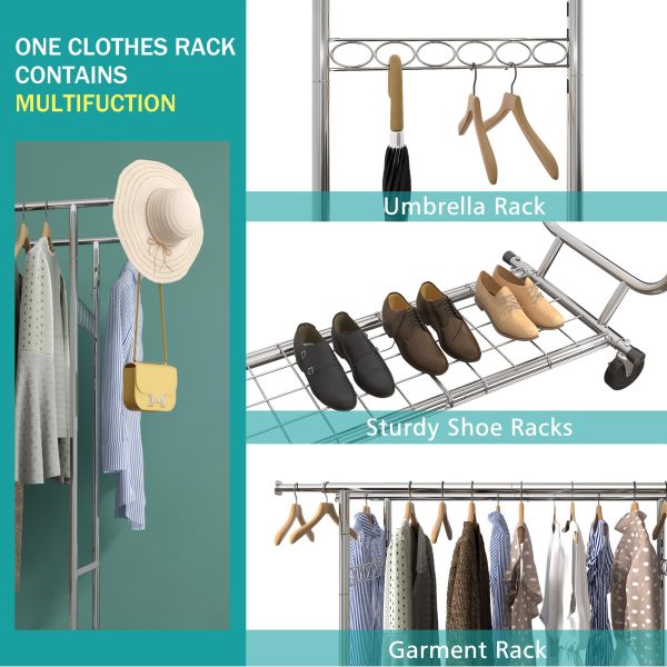 Raybee Clothes Rack Heavy Duty Holds 610LBS Rolling Clothing Racks for Hanging Clothes Portable Clothes Rack Metal Clothing Rack with Wheels Collapsible & Commercial Garment Rack Heavy Duty - Image 8