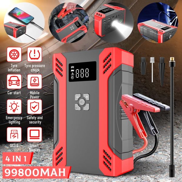 MDHAND Car Jump Starter, Car Emergency Start Power Supply Portable Air Pump All-In-One Machine with Built-in LED Light