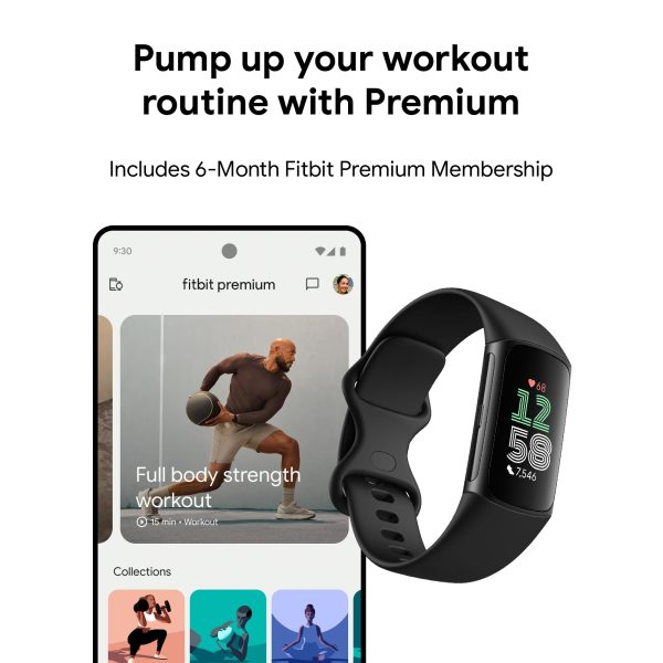 Fitbit Charge 6 Fitness Tracker with Google apps, Heart Rate on Exercise Equipment, 6-Months Premium Membership Included, GPS, Health Tools and More, Obsidian/Black, One Size (S & L Bands Included) - Image 9