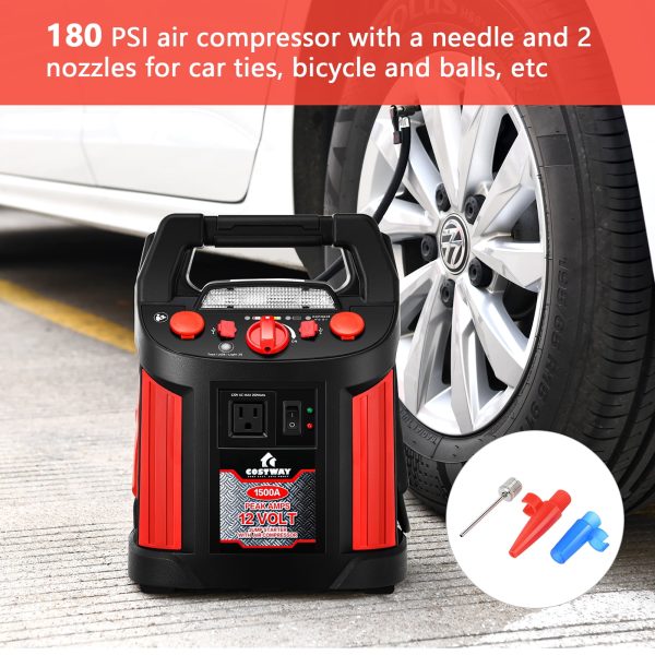 Costway Jump Starter 1500A peak Air Compressor Power Bank Charger w/ LED Light & DC Outlet - Image 10