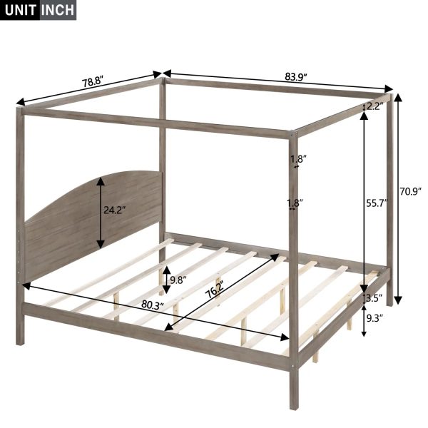 Upgrade your regal bedroom with this elegant and luxurious brown wash canopy platform king size bed. Featuring sturdy support legs and a stylish headboard this bed is the perfect additio - Image 7