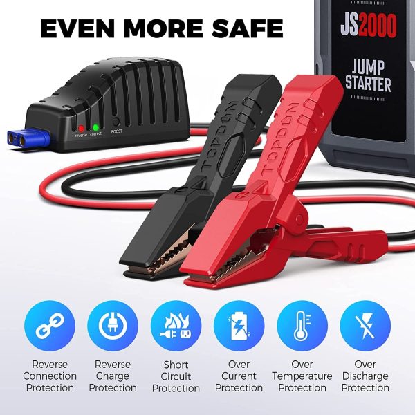 Car Battery Charger Jump Starter, TOPDON JS2000 12V 2000A Peak Portable Battery Booster Battery Jump Starter for Up to 8L Gas/6L Diesel Engines - Image 5