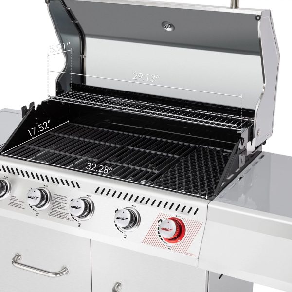 Royal Gourmet GA5404S Deluxe Stainless Steel 5-Burner Gas Grill with Rotisserie Kit, Sear Burner, and Side Burner, 64,000 BTU Cabinet Style Gas Grill, Silver - Image 3