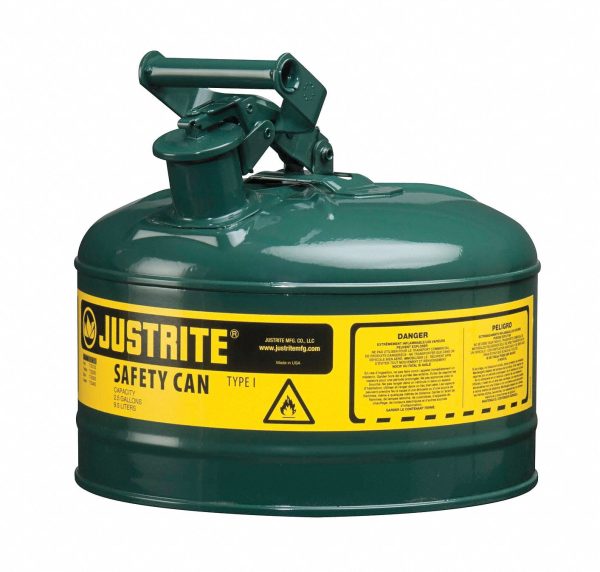 Justrite Type I Safety Can,2.5 gal,Green,11.5In H 7125400