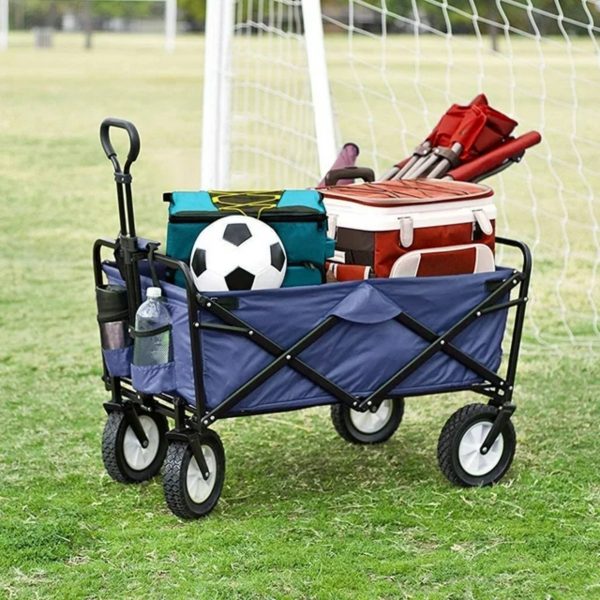 APOLLOLIFT Folding Wagon Cart, Outdoor Garden Cart Foldable Wagon for Sports, Shopping, Camping, Portable 220lbs Beach Wagon, Blue - Image 3