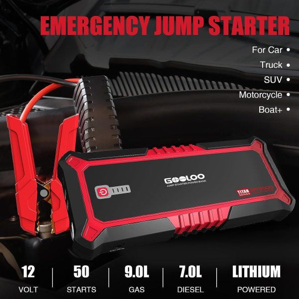 GOOLOO GP3000 Car Jump Starter,3000A Peak Jump Pack(Up to 9.0L Gas and 7.0L Diesel Engine)with USB Quick Charge,Portable 12V Lithium Battery Booster Box Car Starter - Image 2