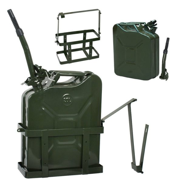 Jerry Can with Holder 20L Liter 5 Gallons - Steel Tank Gasoline Green