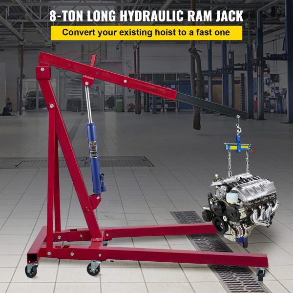 VEVOR Hydraulic Long Ram Jack, 8 Tons/17363 lbs Capacity, with Single Piston Pump and Clevis Base, Manual Cherry Picker with Handle, for Garage/Shop Cranes, Engine Lift Hoist, Blue - Image 2