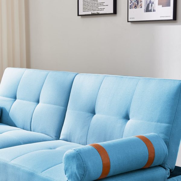 Blue Linen Modern Convertible Futon Sofa Bed with Solid Wood Legs for Versatile Sleeping Options and Stylish Living Room Decor. - Image 8