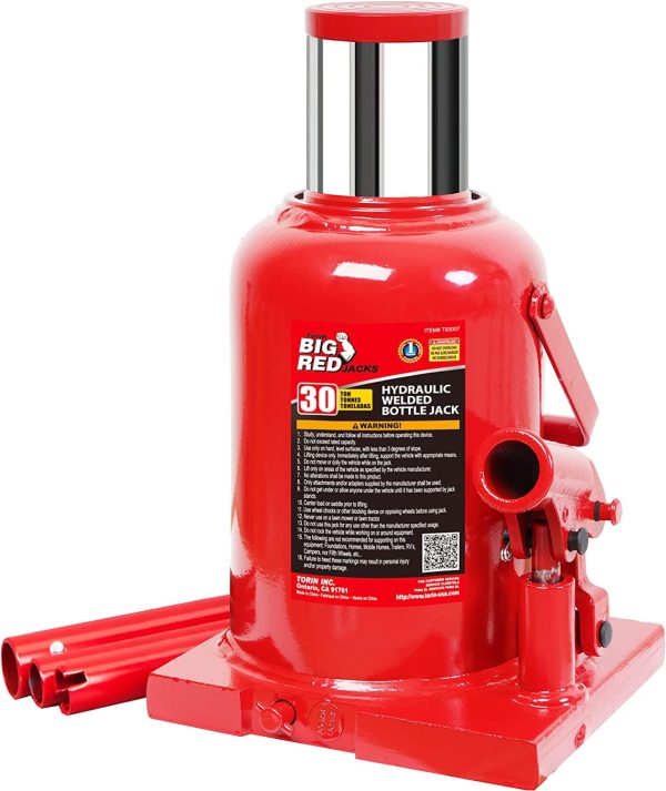 Big Red 30 Ton Stubby Low Profile Bottle Jack Welded Hydraulic Steel Car Jack,Red, W930R