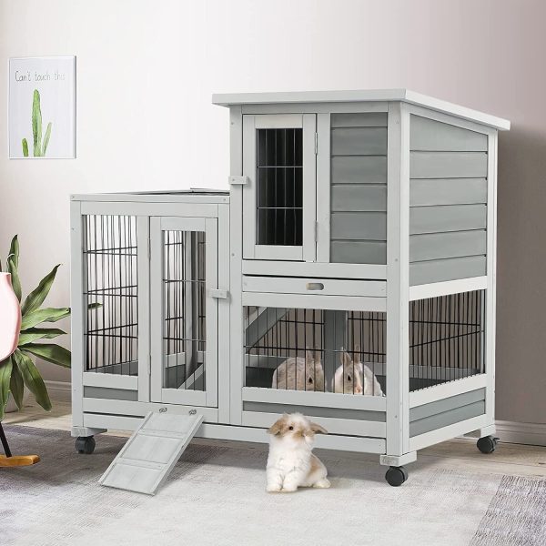 YODOLLA Indoor Rabbit Hutch Bunny Cage Large Pet House for Small Animal with Wheels - Image 6