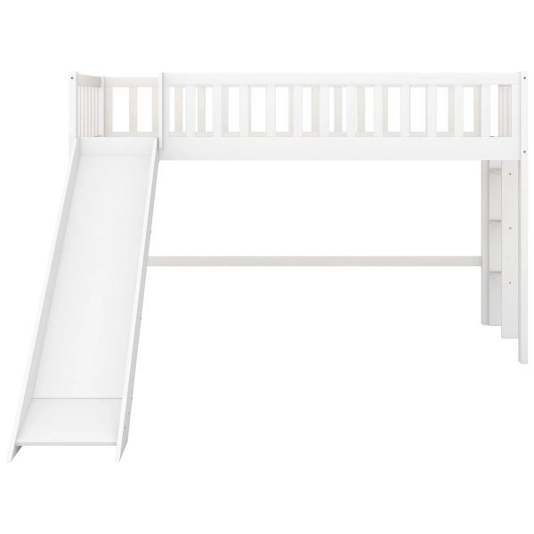 :Low Loft Bed with Slide and Ladder, Twin Size, White - Fun Slide, Space-Saving Design, Perfect for Kids - Image 4