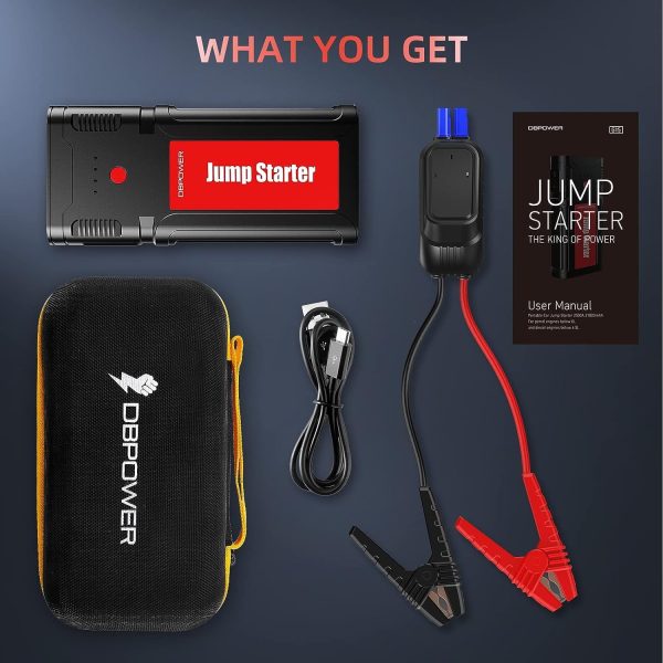 DBPOWER Car Jump Starter - 2500A Peak, 21800mAh Battery, Quick Charge, 12V Portable Booster for 8.0L Gas/6.5L Diesel Engines,Black Red - Image 5