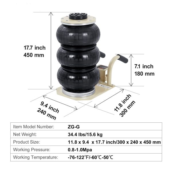 BENTISM Air Jack, 3 Ton/6600 lbs Triple Bag Air Jack, Airbag Jack with Six Steel Pipes, Lift up to 17.7 inch/450 mm, 3-5 s Fast Lifting Pneumatic Jack, with Short Handles for Car Repair, (white) - Image 7