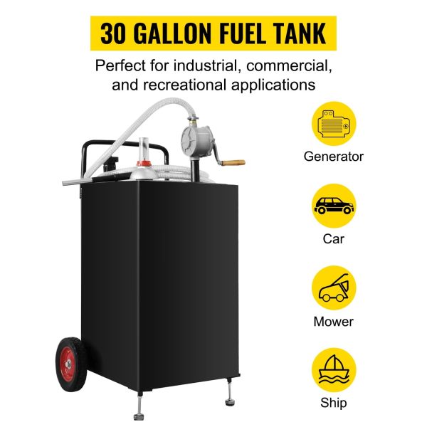 BENTISM Fuel Caddy Fuel Storage Tank 30 Gallon 2 Wheels with Manuel Pump, Black - Image 2