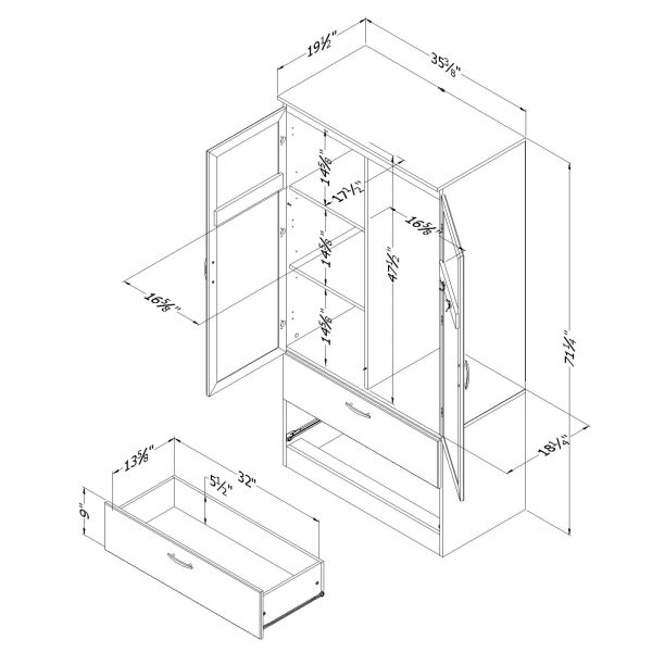South Shore 5370038 Wardrobe Adjustable - Image 3