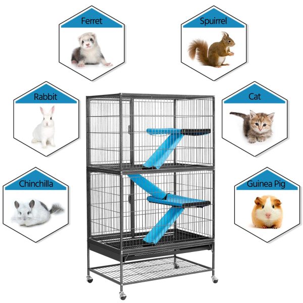 Yaheetech Rolling 2-Story Ferret Cage Small Animal Cage for Chinchilla Adult Rats Metal Critter Nation Cage w/ 2 Removable Ramps/Platforms Black - Image 4