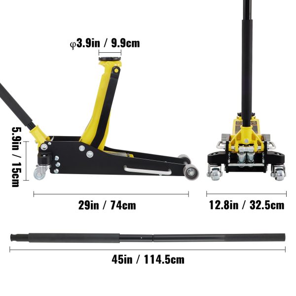 BENTISM Low Profile Floor Jack 3 ton (6600 lbs), Aluminum and Steel Hydraulic Racing Floor Jack, Dual Piston Quick Lift Pump, 19-11/16"-3-6/11" Height Lifting Range, Yellow+Black - Image 8