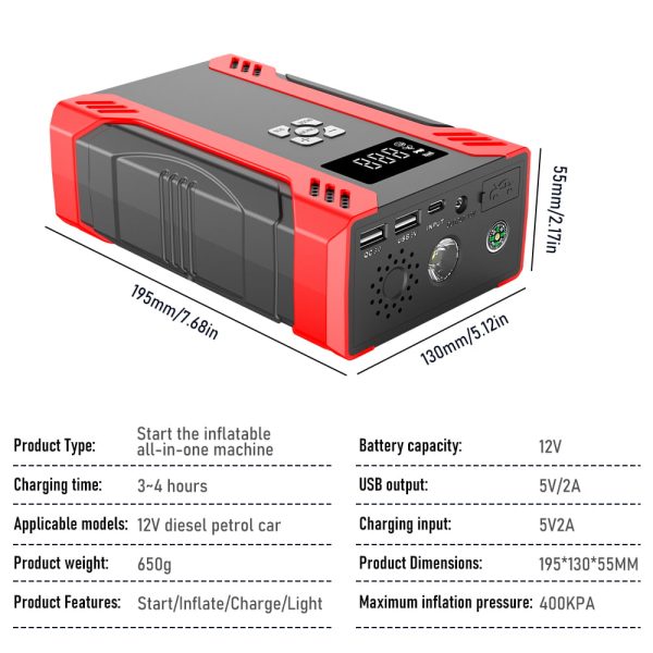 Car Jump Starter with Tire Inflator,DFITO 2000A Peak Portable Battery Starter (up to 7.0L Gas or 6.5L Diesel Engine), 37000mAh Portable Car Battery Booster - Image 4