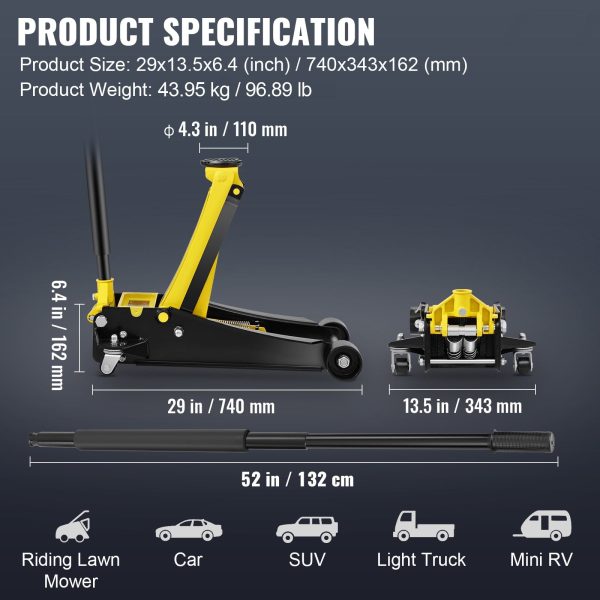 SKYSHALO 4 ton Heavy Duty Steel Dual Piston Rapid Pump Low Profile Floor Jack - Image 7