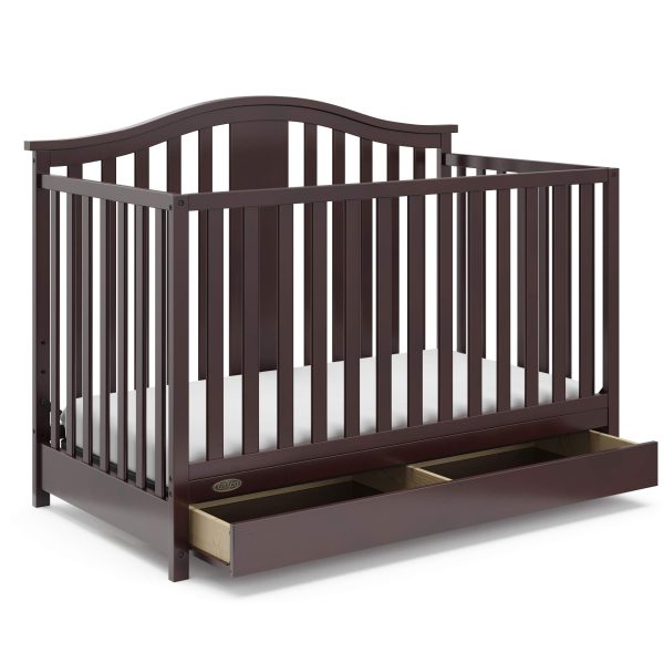 Graco Solano 4-in-1 Convertible Crib with Drawer (Espresso) u2013 GREENGUARD Gold Certified, Crib with Drawer Combo, Includes Full-Size Nursery Storage Drawer, Converts to Toddler Bed and Full-Size Bed