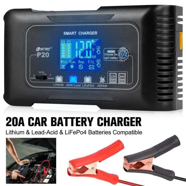 20-Amp Smart Battery Charger,Lithium,LiFePO4,Lead-Acid(AGM/Gel/SLA..) Car Battery Charger,Trickle Charger, Maintainer/deep Cycle Charger,12V/20A and 24V/10A,for Boat,Motorcycle,Lawn Mower,Golf - Image 4