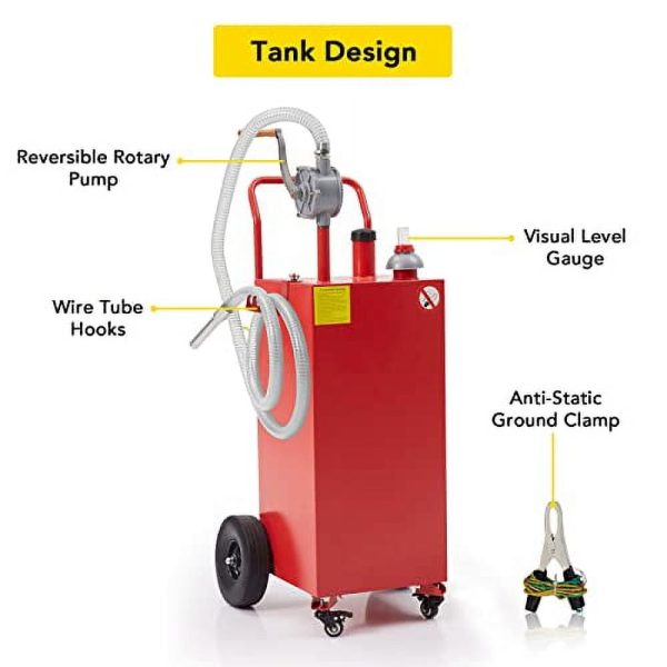 40 Gallon Gas Caddy with Pump Gasoline Tank Fuel Storage Tank Portable with 2 Wheels for Boat, Car,Garden, Lawnmower, ATV - Image 5