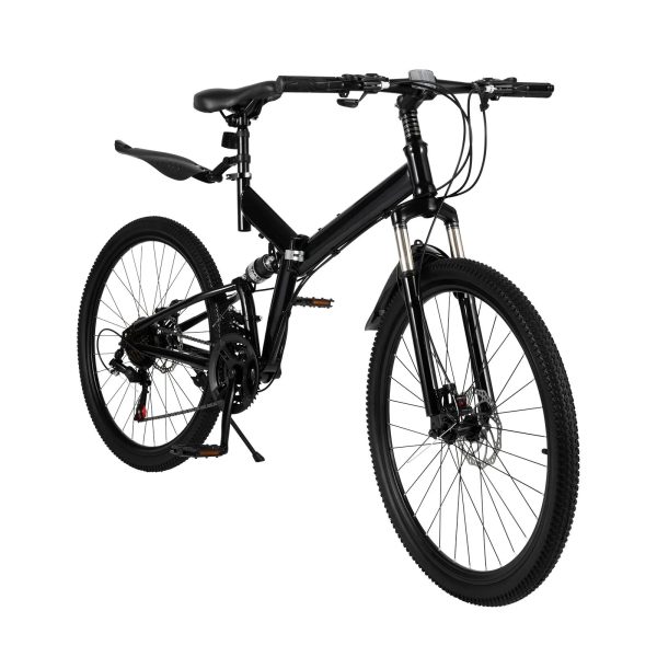 Aiqidi 26 Inch 21 Speed Folding Mountain Bike Full Suspension Dual Disc Brakes Bicycle Unisex Adult Bicycle Black - Image 2