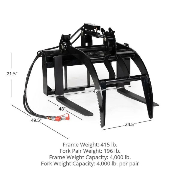 Titan Attachments Hydraulic Skid Steer Pallet Fork Grapple Attachment V2 with 48in Fork Blades, 1/2in Thick Steel Frame, Quick Tach Mounting System - Image 2