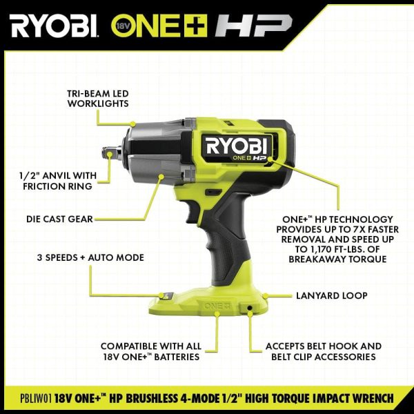 ONE+ HP 18V Brushless Cordless 4-Mode 1/2 in. High Torque Impact Wrench (Tool Only) PBLIW01B - Image 3