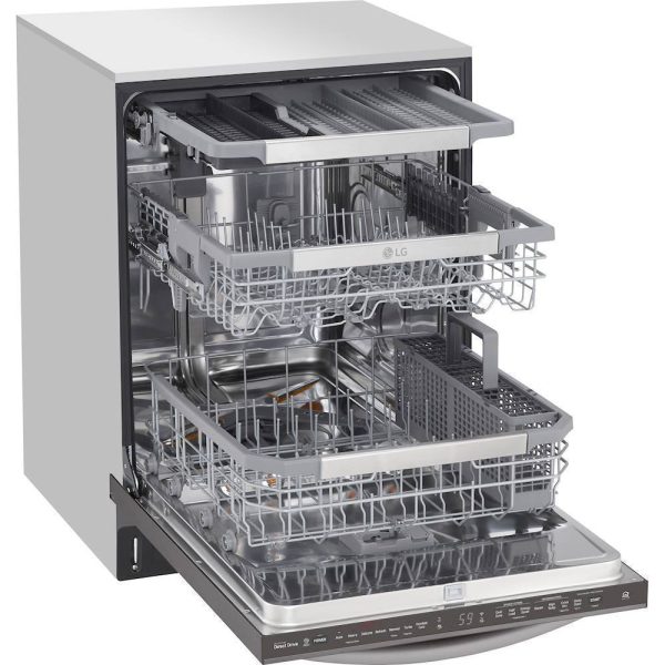 LG - 24" Top Control Smart Built-In Dishwasher with TrueSteam, Tub Light and Quiet Operation - Black stainless steel - Image 4