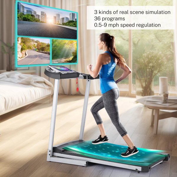 Tikmboex 3.25HP Folding Treadmill with 10" HD TV Movie Touchscreen, Incline Running Machine Easy to Install for Family Office Use, Silver - Image 7