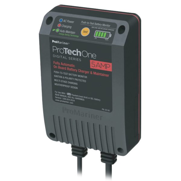 ProMariner 25104 ProTechOne Digital Series On Board Battery Charger and Maintainer, AC Corded with 2.5' Power Cord - 4 Amp