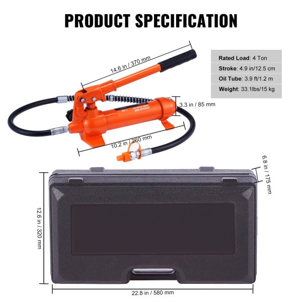 BENTISM 4 Ton Porta Power Kit Hydraulic Jack Air Pump Lift Ram Tool Auto Body Frame Repair Power Kits - Image 7