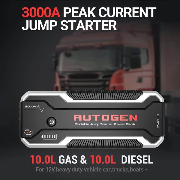 AUTOGEN 3000A Car Battery Charger for Up to 10.0L Gas & Diesel 12V Portable Jump Starter - Image 2