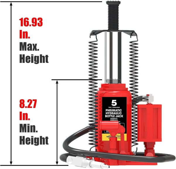 BIG RED 5 Ton Pneumatic Air Car Bottle Jack with Manual Hand Pump,Red,W502R - Image 4