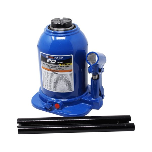 K Tool International XD63224 20 Ton Short Hydraulic Bottle Jack for Garages, Repair Shops, and DIY, 44,000 lbs. Capacity, Lift Range 7.25"-13.39", Heavy Duty Steel, Load-limiting/Bypass Valves, Blue