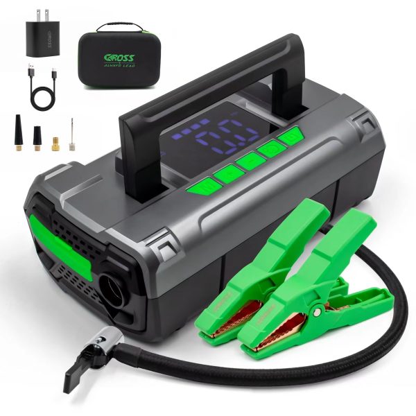 CAROSS T14 Jump Starter with 150 PSI Air Compressor, 2000A Peak 20000mAh (up to 8L Gas or 6L Diesel Engines) Patented Green Jumper Cable, USB QC 3.0 Quick Charge, 3.6'' Big Screen, 3 Light modes