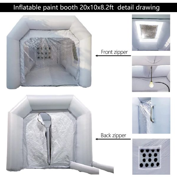 WGIA Portable Inflatable Paint Booth 20x10x8.2Ft Grey 2 Blowers Inflatable Spray Booth with Air Filter System - Image 6