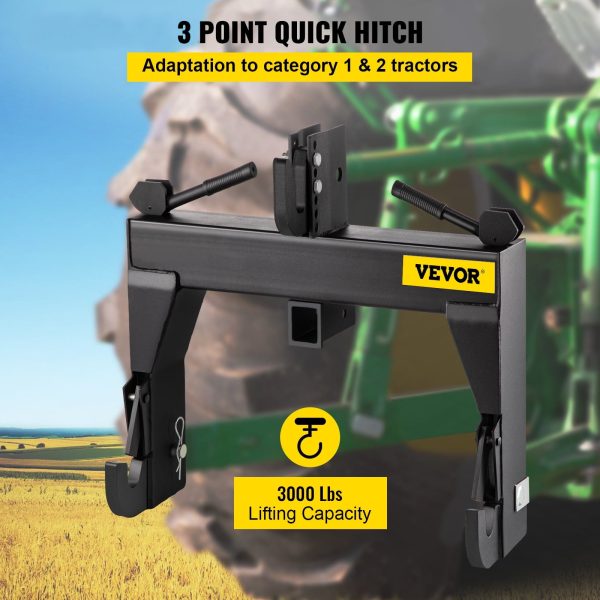 VEVOR 3-Point Quick Hitch, 3000 LBS Lifting Capacity Tractor Quick trailer hitch, Adaptation to Category 1 & 2 Tractors, No welding & 5 level Adjustable bolt - Image 9