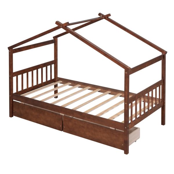 Upgrade your bedroom decor with this cozy and elegant Twin Size Wooden House Bed. Featuring spacious drawers and a stylish walnut finish this bed is the perfect addition to your bedroom. - Image 9