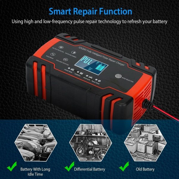 Car Battery Charger 12V 8A 24V 4A Smart Automatic Battery Charger with LCD Display - Image 7