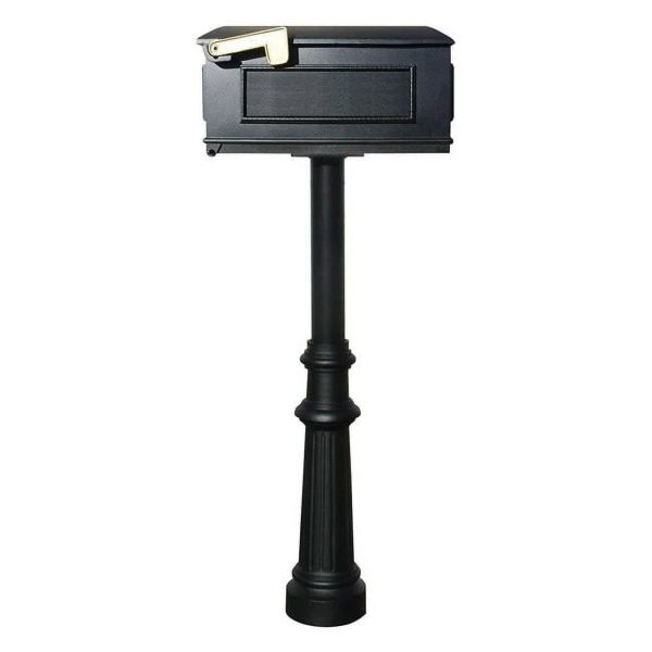 QualArc The Hanford Twin Black Mailbox Post System with Scroll Supports & Mounting Plate - 60 x 22 x 3 in.