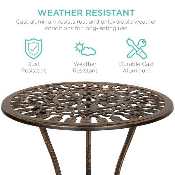 Best Choice Products 3-Piece Outdoor Rust-Resistant Cast Aluminum Patio Bistro Set w/Tulip Design, Antique Finish - Copper - Image 3